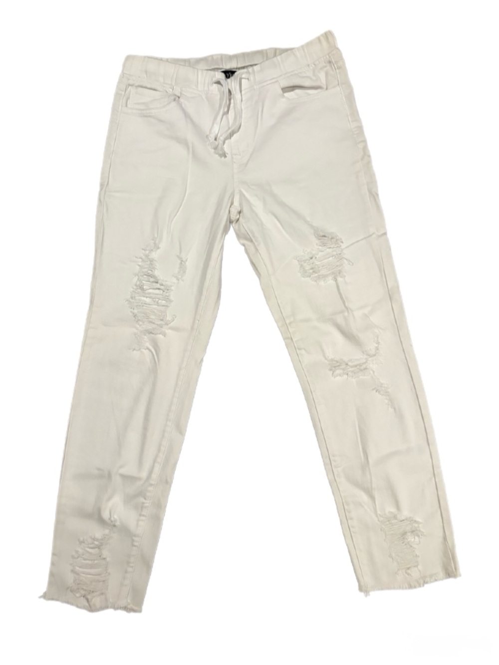 YMI Distressed Drawstring Jeans - White
